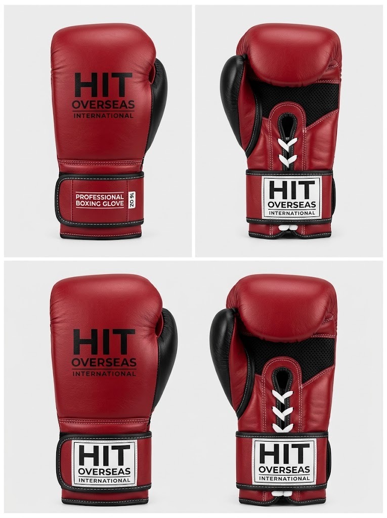 Hit Overseas Pro Leather Boxing Gloves – Red & Black - Image 3