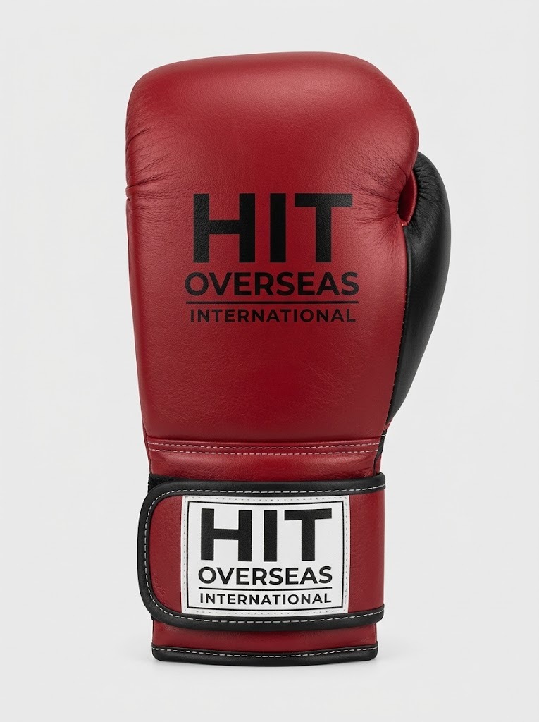 Hit Overseas Pro Leather Boxing Gloves – Red & Black