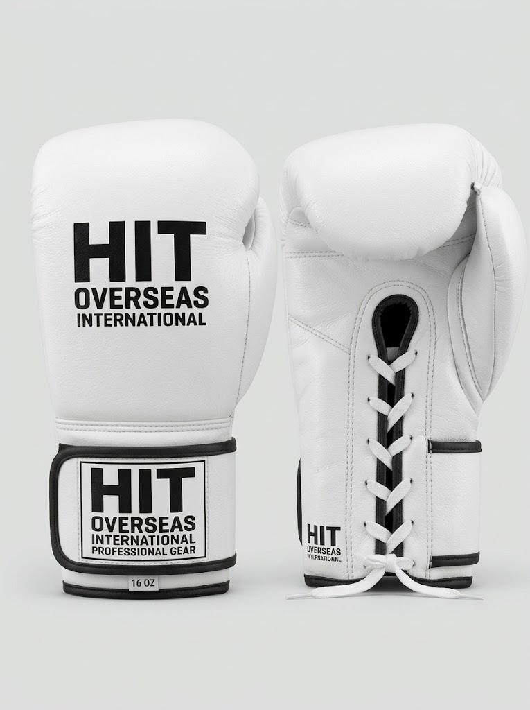 HIT Overseas Professional Sparring Boxing Gloves – All White (16 OZ) - Image 3