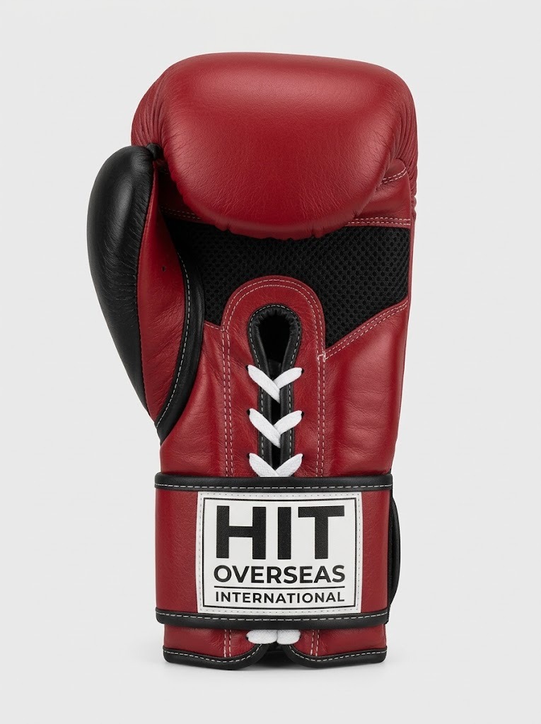 Hit Overseas Pro Leather Boxing Gloves – Red & Black - Image 2