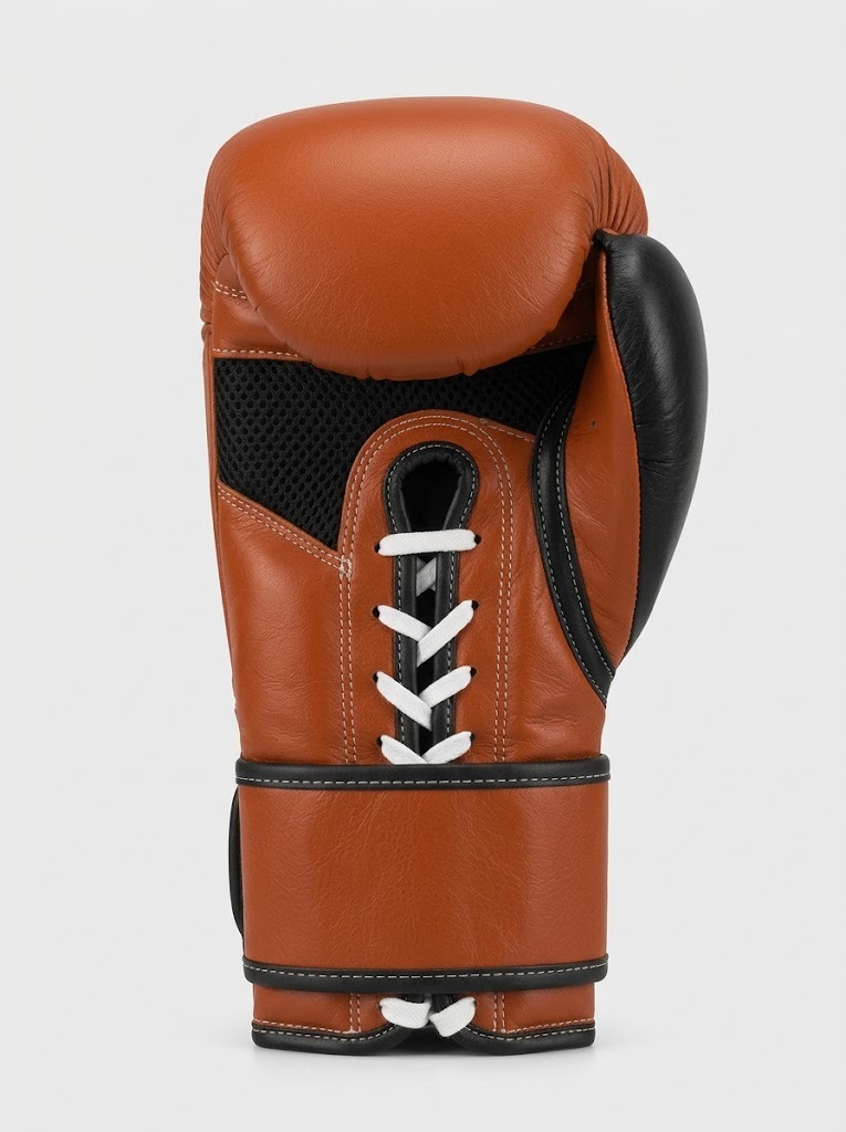 HIT Overseas Classic Vintage Leather Boxing Gloves – Tan Brown & Black (16 OZ) - Image 2