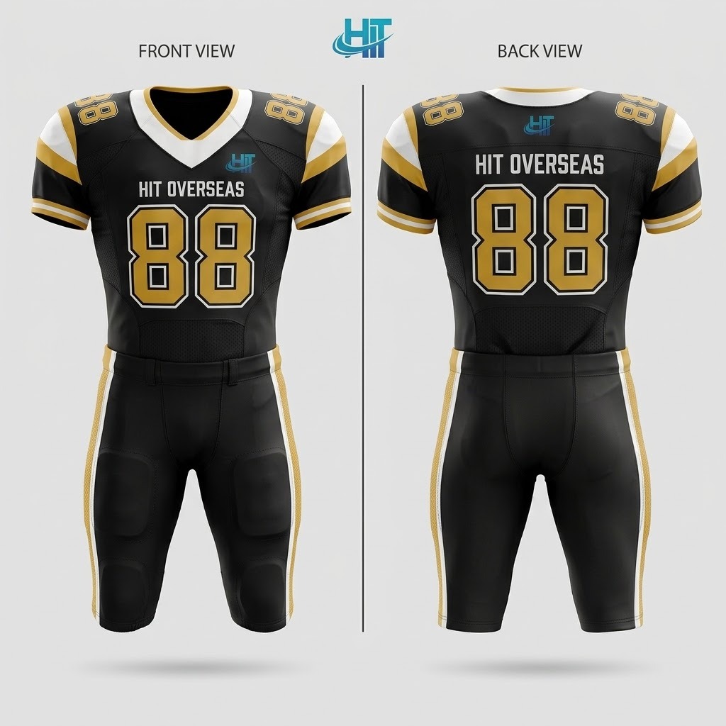 HIT Overseas Pro Custom American Football Uniform Set – Black & Gold - Image 3