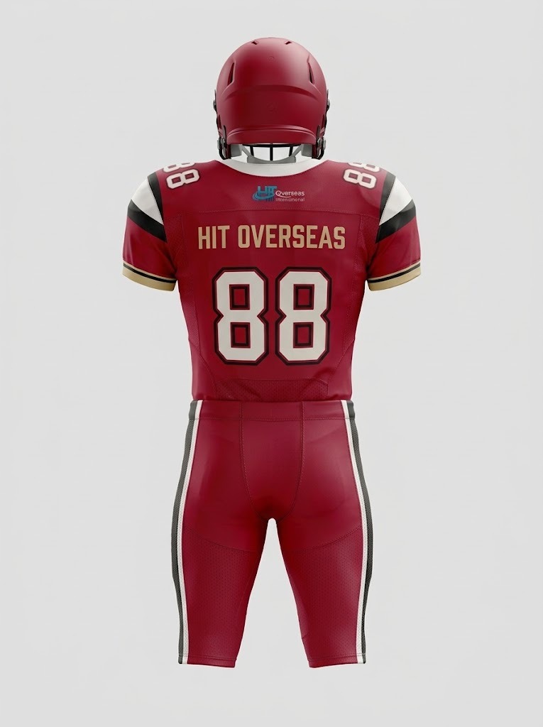HIT Overseas Pro Custom American Football Uniform Set with Helmet – Maroon & Black - Image 2