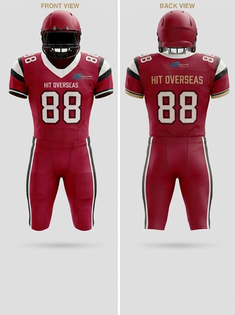 HIT Overseas Pro Custom American Football Uniform Set with Helmet – Maroon & Black - Image 3
