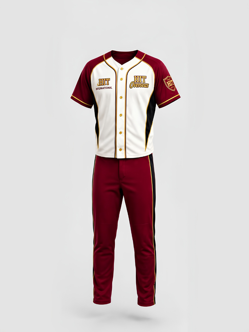 Custom Maroon, White & Gold Athletic Baseball Uniform Set