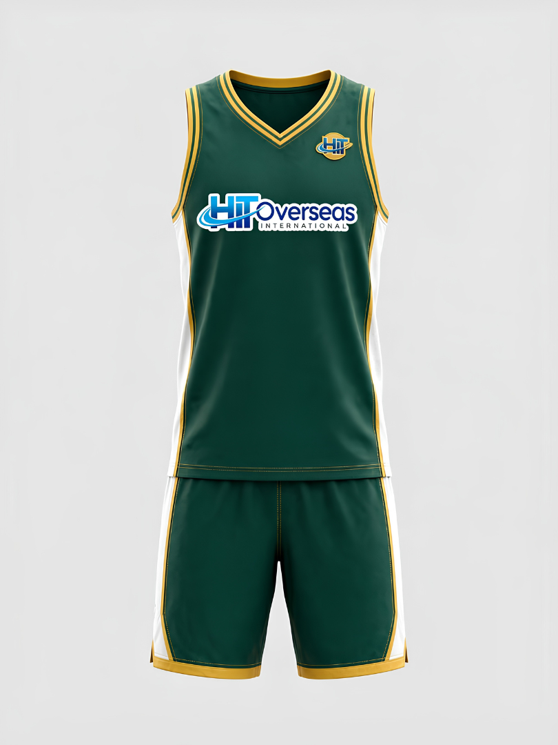 Custom Dark Green & Gold Athletic Basketball Uniform Set
