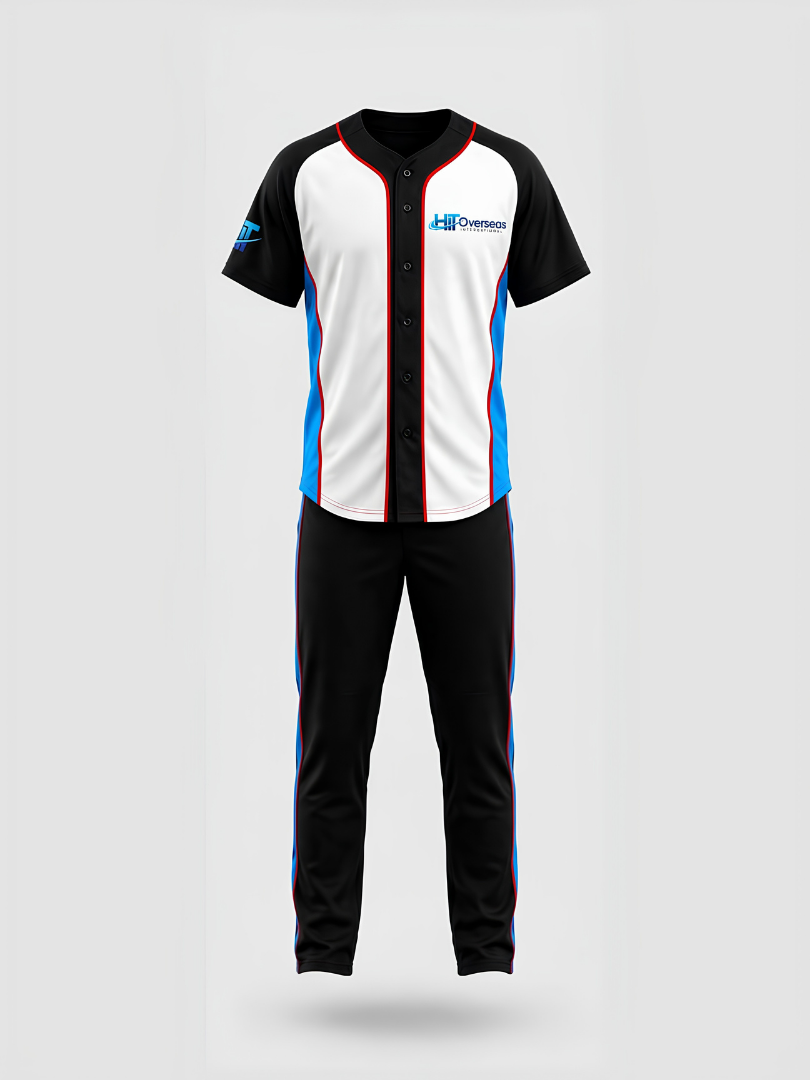 Custom Black, White, Blue & Red Athletic Baseball Uniform Set