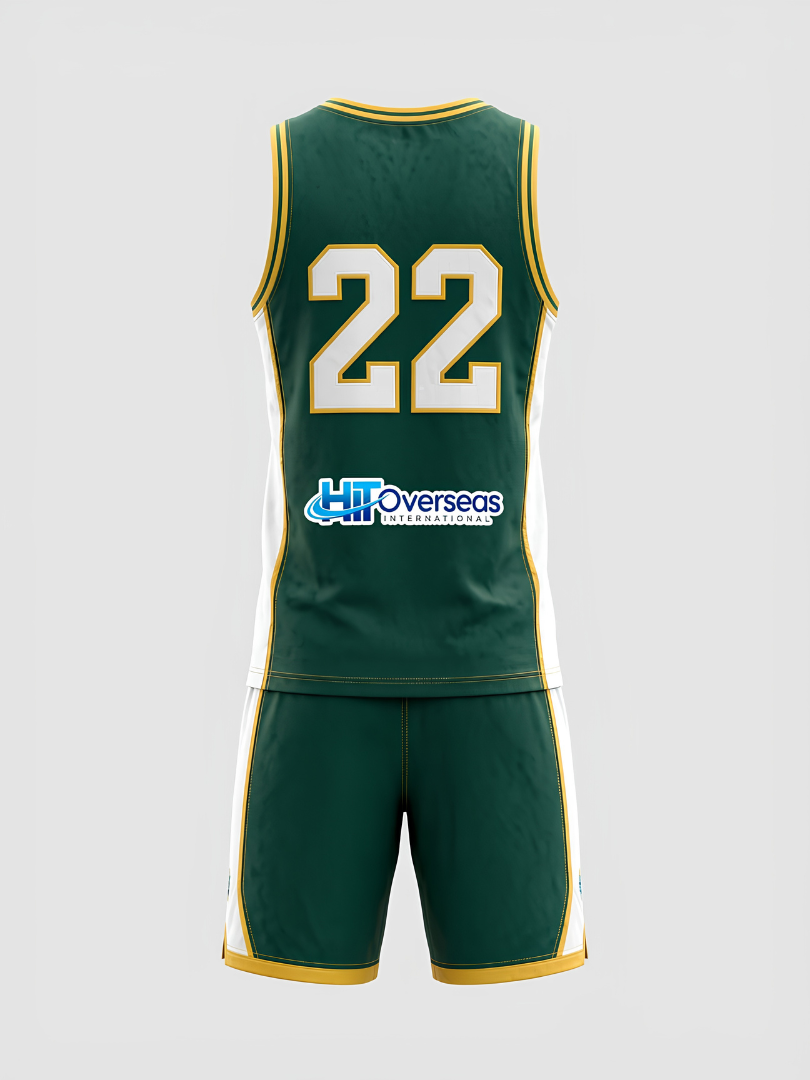 Custom Dark Green & Gold Athletic Basketball Uniform Set - Image 2
