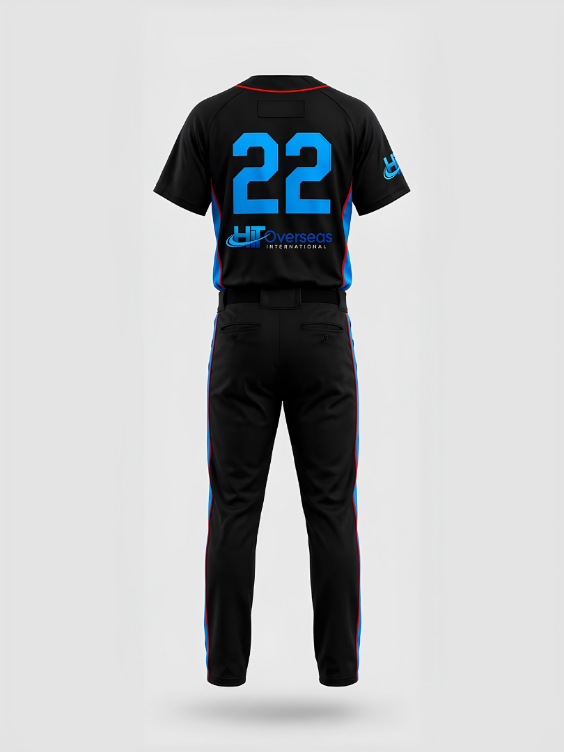 Custom Black, White, Blue & Red Athletic Baseball Uniform Set - Image 2