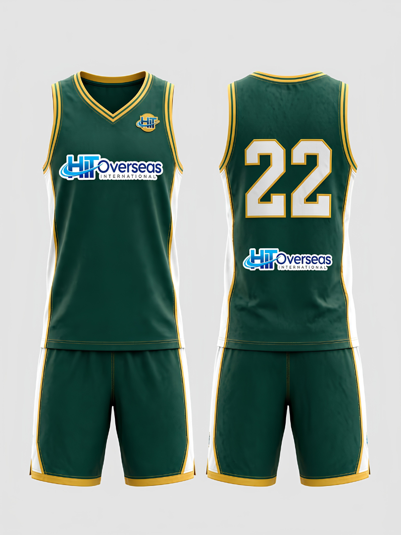 Custom Dark Green & Gold Athletic Basketball Uniform Set - Image 3