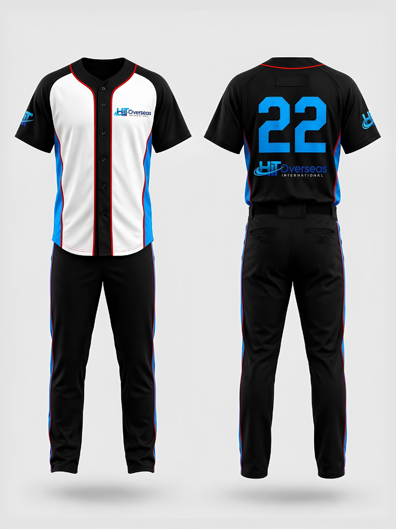 Custom Black, White, Blue & Red Athletic Baseball Uniform Set - Image 3