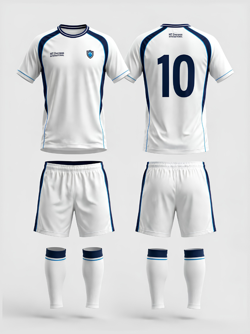 Custom White & Navy Blue Athletic Soccer Uniform Set - Image 3