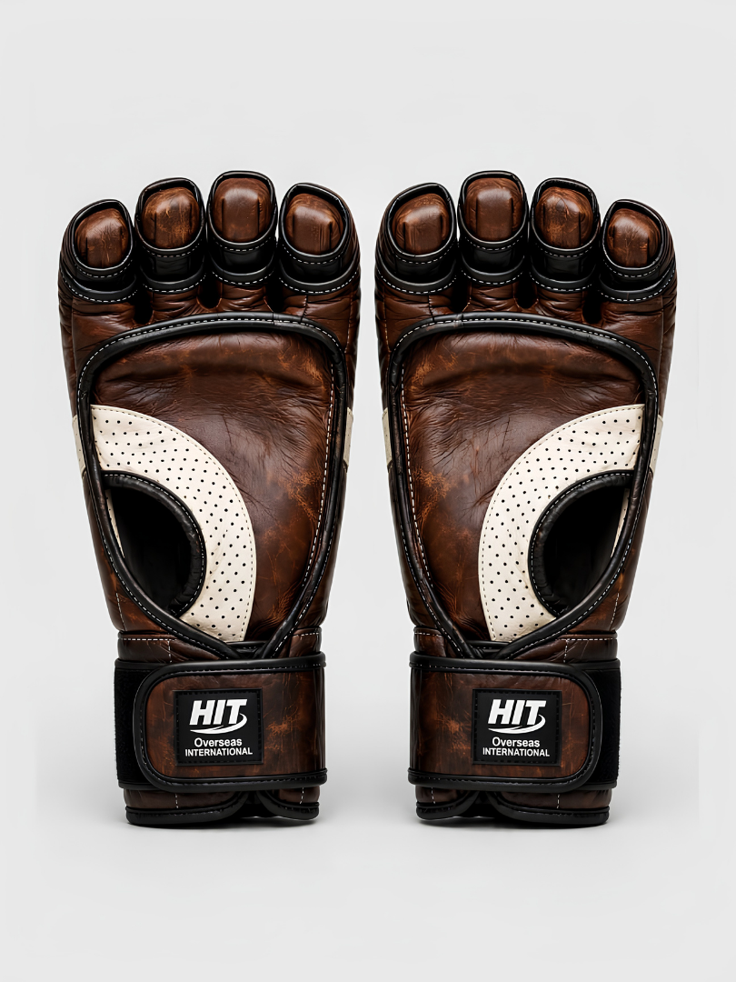 Vintage Brown Genuine Leather MMA Grappling Gloves - Image 2