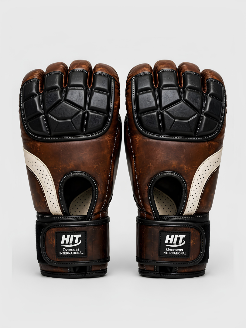 Vintage Brown Genuine Leather MMA Grappling Gloves - Image 3