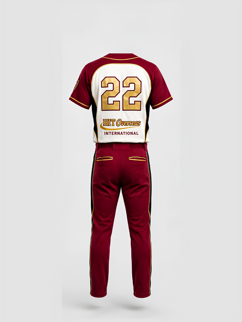 Custom Maroon, White & Gold Athletic Baseball Uniform Set - Image 2