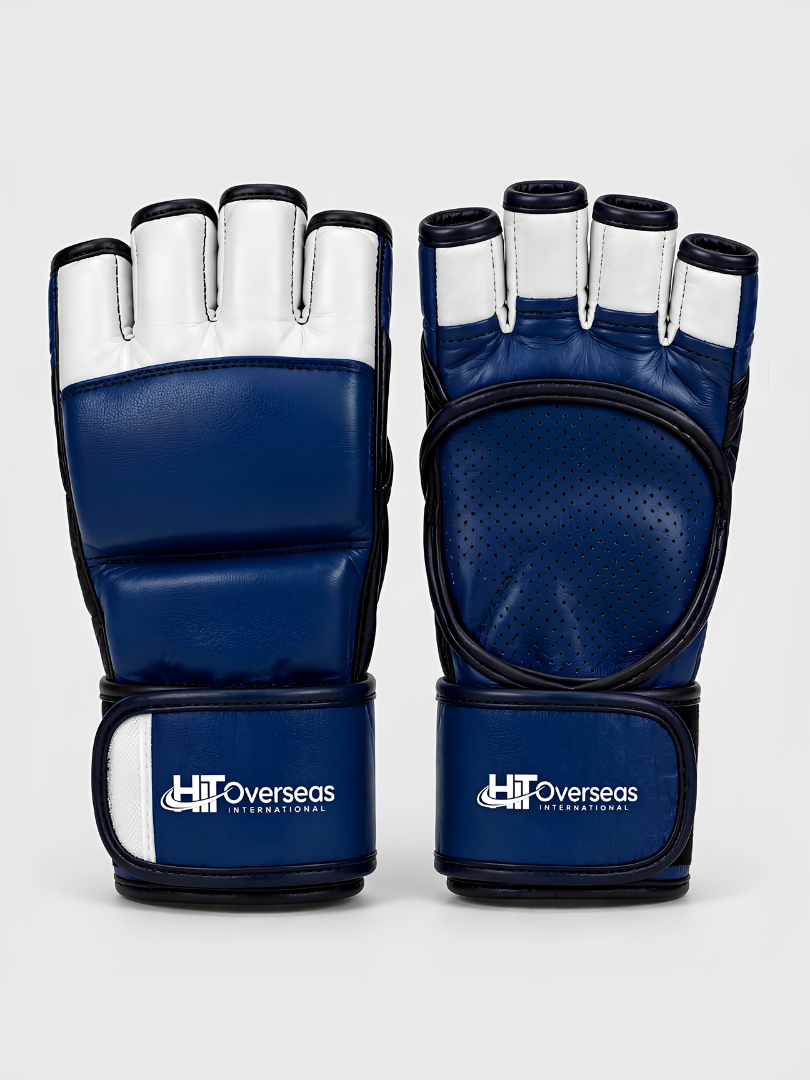 Custom Blue & White Pro MMA Grappling Gloves