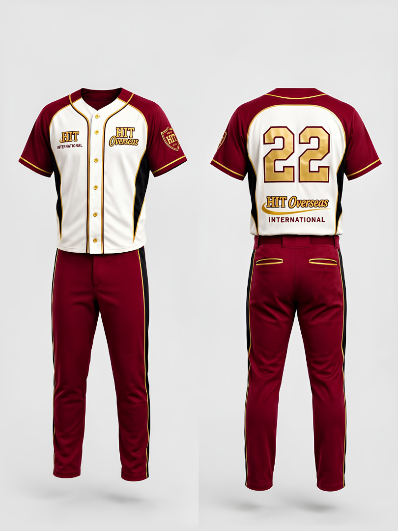 Custom Maroon, White & Gold Athletic Baseball Uniform Set - Image 3