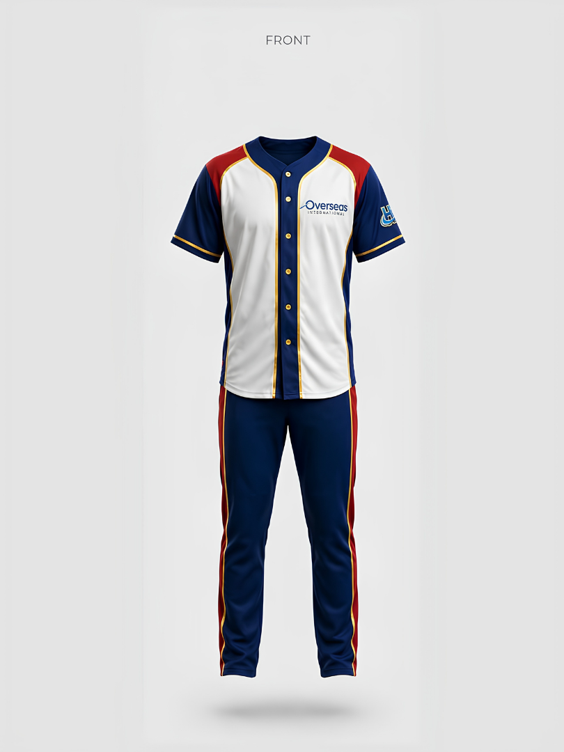 Custom Navy Blue, Red & White Athletic Baseball Uniform Set