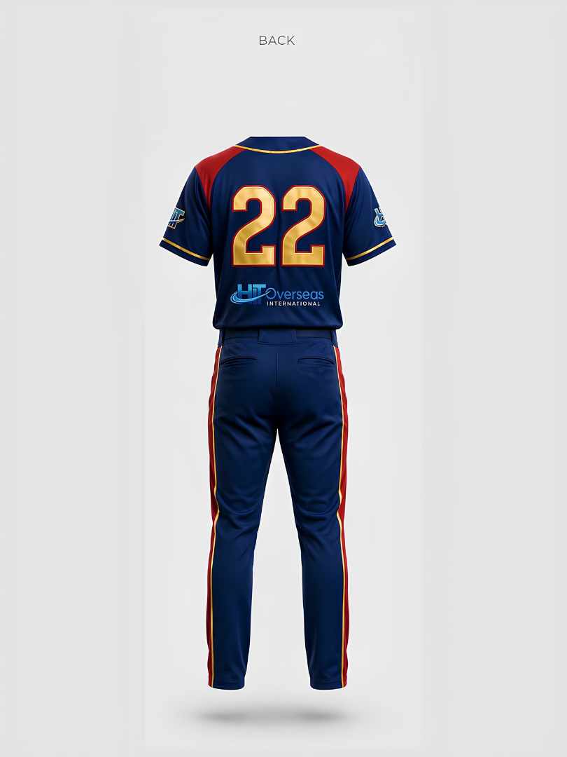Custom Navy Blue, Red & White Athletic Baseball Uniform Set - Image 2