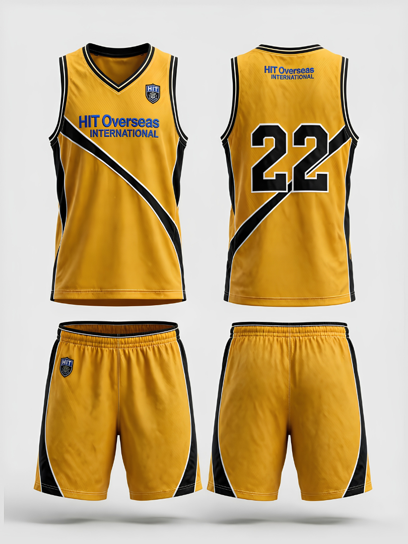 Custom Yellow & Black Athletic Basketball Uniform Set - Image 3