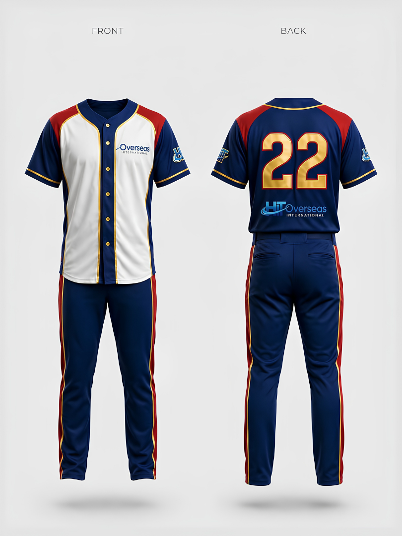 Custom Navy Blue, Red & White Athletic Baseball Uniform Set - Image 3