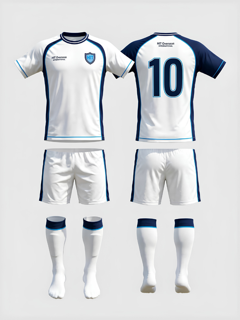 Custom White, Navy & Light Blue Athletic Soccer Uniform Set - Image 3