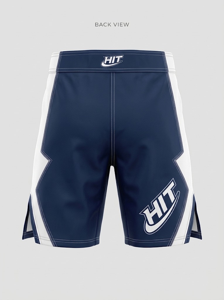 HT Pro Performance MMA Fight Shorts – Navy Blue / White - Image 2