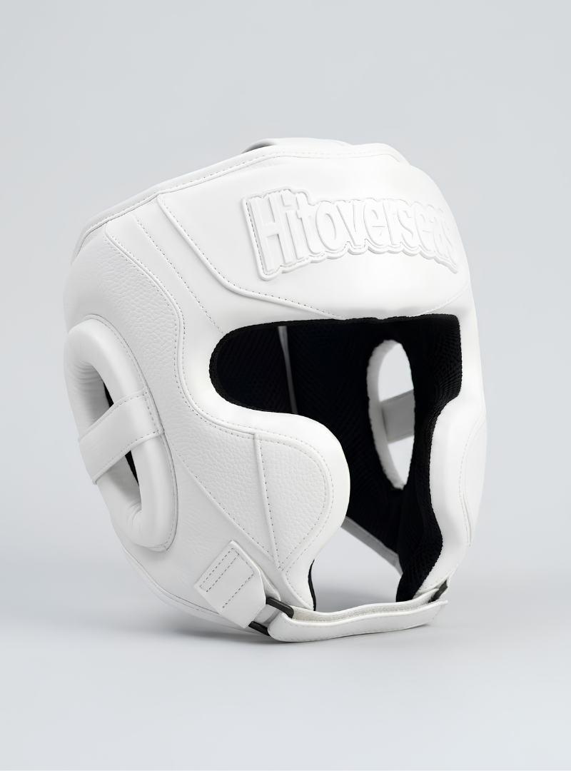 HitOverseas Pro Leather Boxing Headgear – White