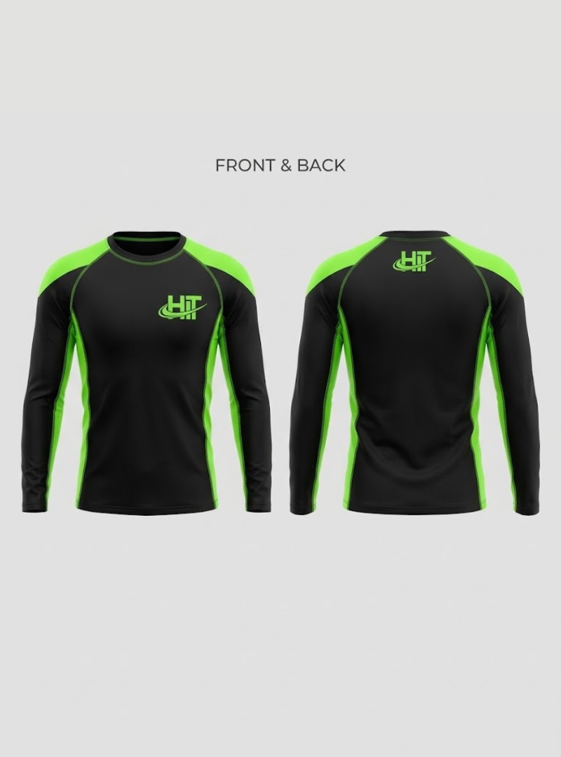 HT Pro Long Sleeve Compression Rash Guard – Black / Neon Green - Image 3