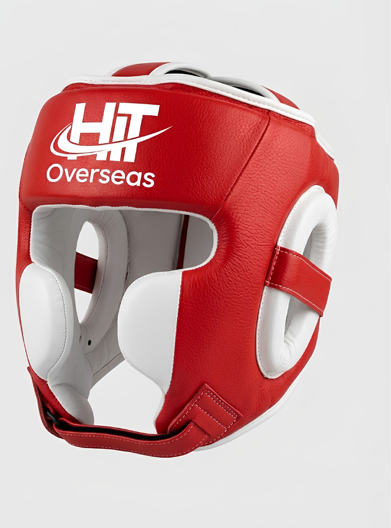 HIT Overseas Pro Leather Boxing Headgear – Red / White