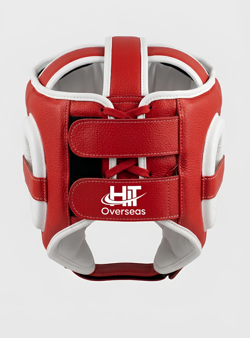 HIT Overseas Pro Leather Boxing Headgear – Red / White - Image 2