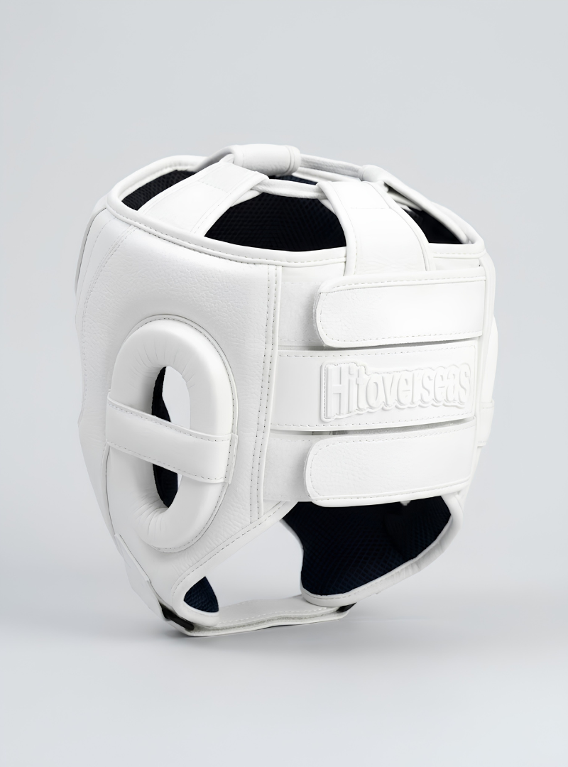 HitOverseas Pro Leather Boxing Headgear – White - Image 2