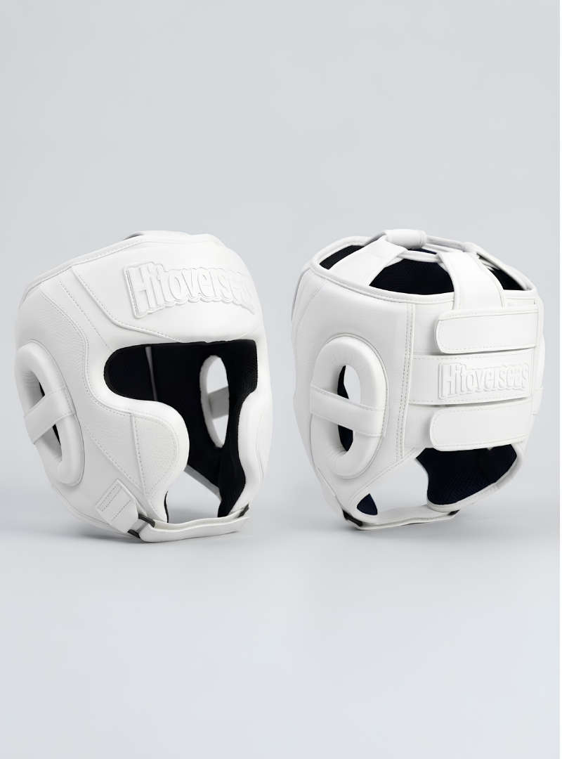 HitOverseas Pro Leather Boxing Headgear – White - Image 3