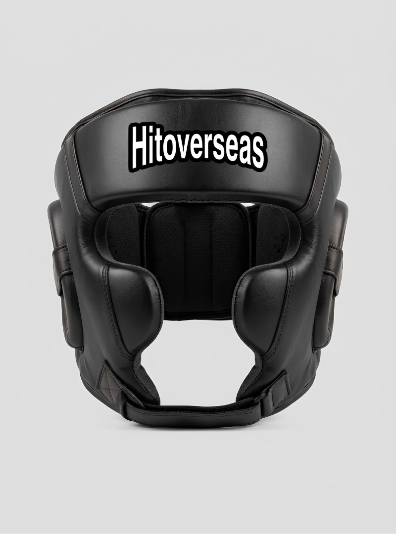 HitOverseas Pro Leather Boxing Headgear – Black
