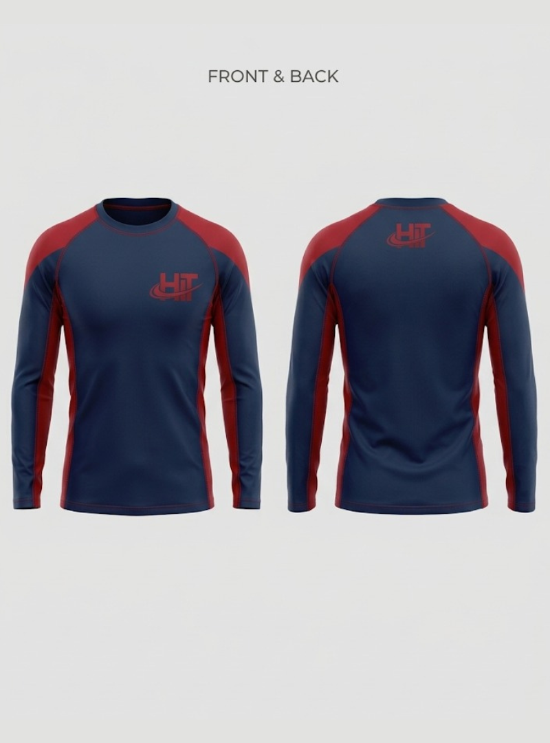 HT Pro Long Sleeve Compression Rash Guard – Navy Blue / Red - Image 3