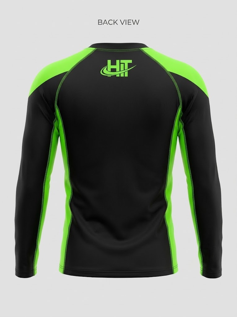 HT Pro Long Sleeve Compression Rash Guard – Black / Neon Green - Image 2