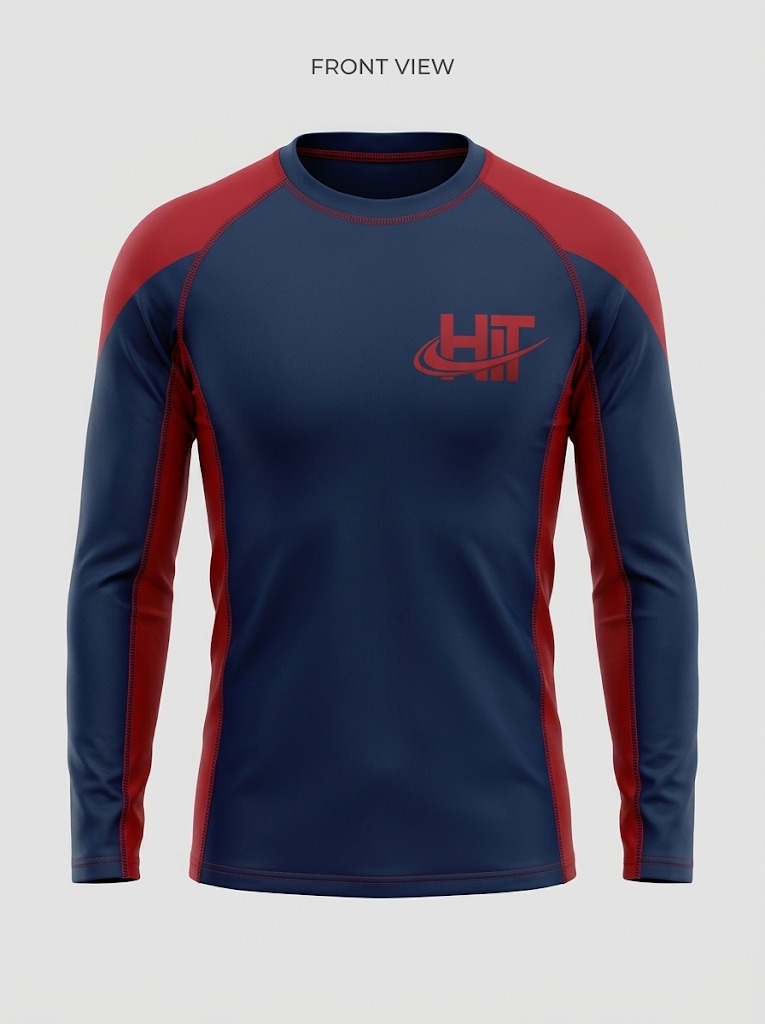 HT Pro Long Sleeve Compression Rash Guard – Navy Blue / Red