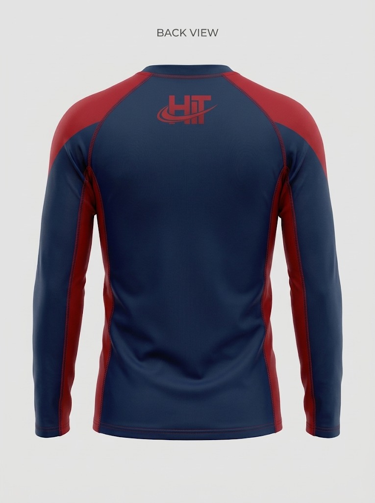 HT Pro Long Sleeve Compression Rash Guard – Navy Blue / Red - Image 2