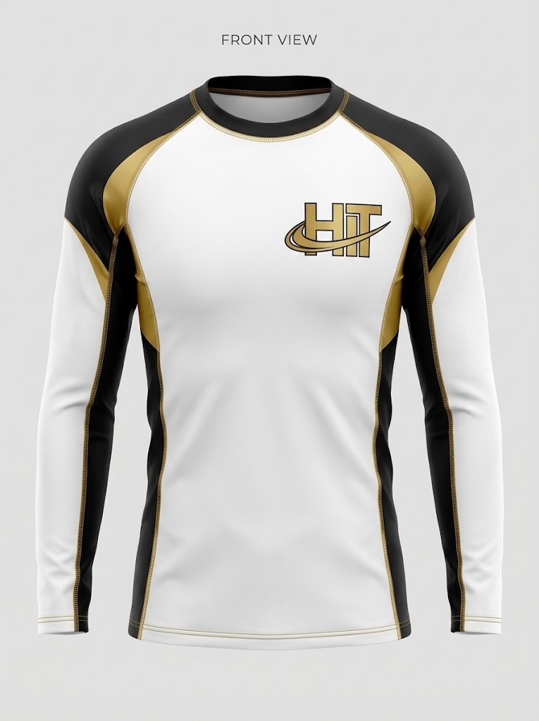 HT Pro Long Sleeve Compression Rash Guard – White / Black / Gold