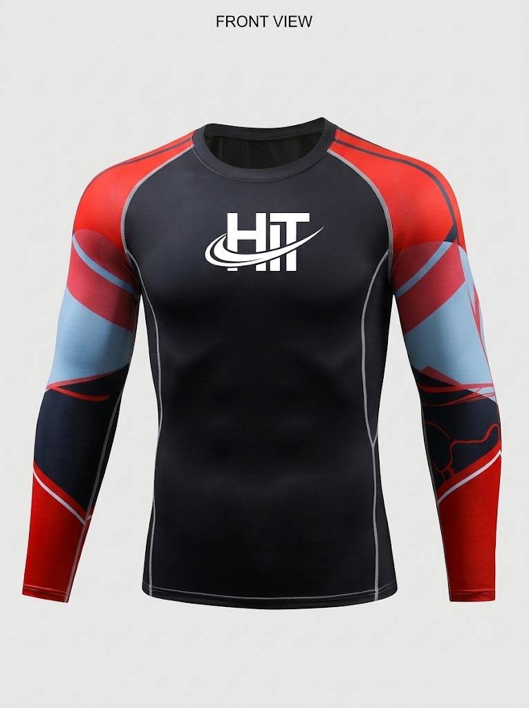 HT Pro Long Sleeve Compression Rash Guard – Black / Red Graphic Sleeves
