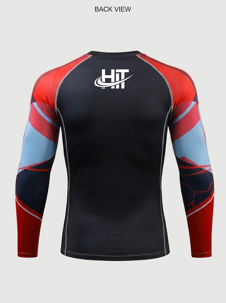 HT Pro Long Sleeve Compression Rash Guard – Black / Red Graphic Sleeves - Image 2