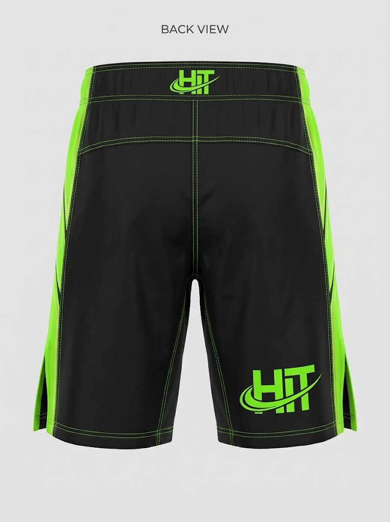 HT Pro Performance MMA Fight Shorts – Black / Neon Green - Image 2