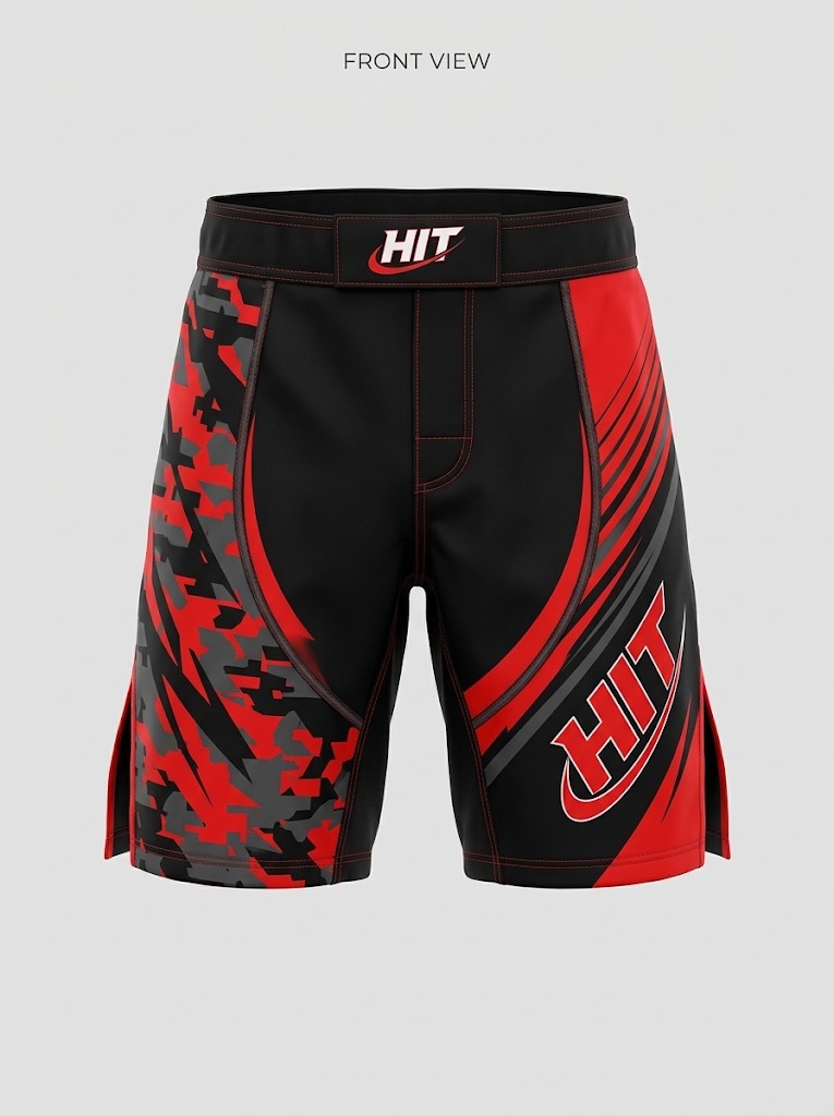 HT Pro Graphic MMA Fight Shorts – Red Camo & Black