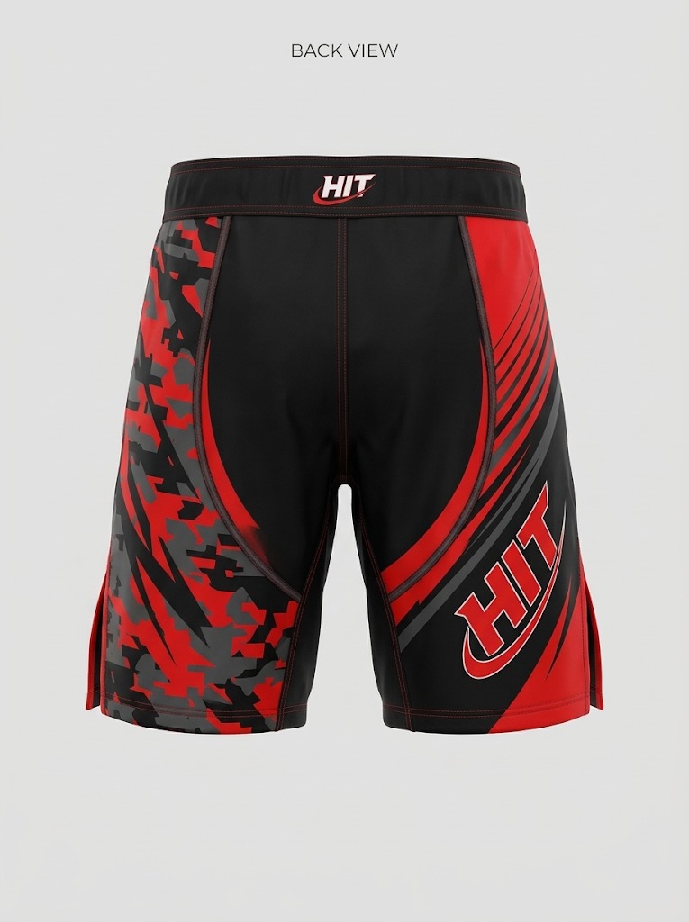 HT Pro Graphic MMA Fight Shorts – Red Camo & Black - Image 2