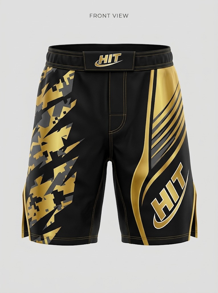 HT Pro Graphic MMA Fight Shorts – Gold Camo & Black