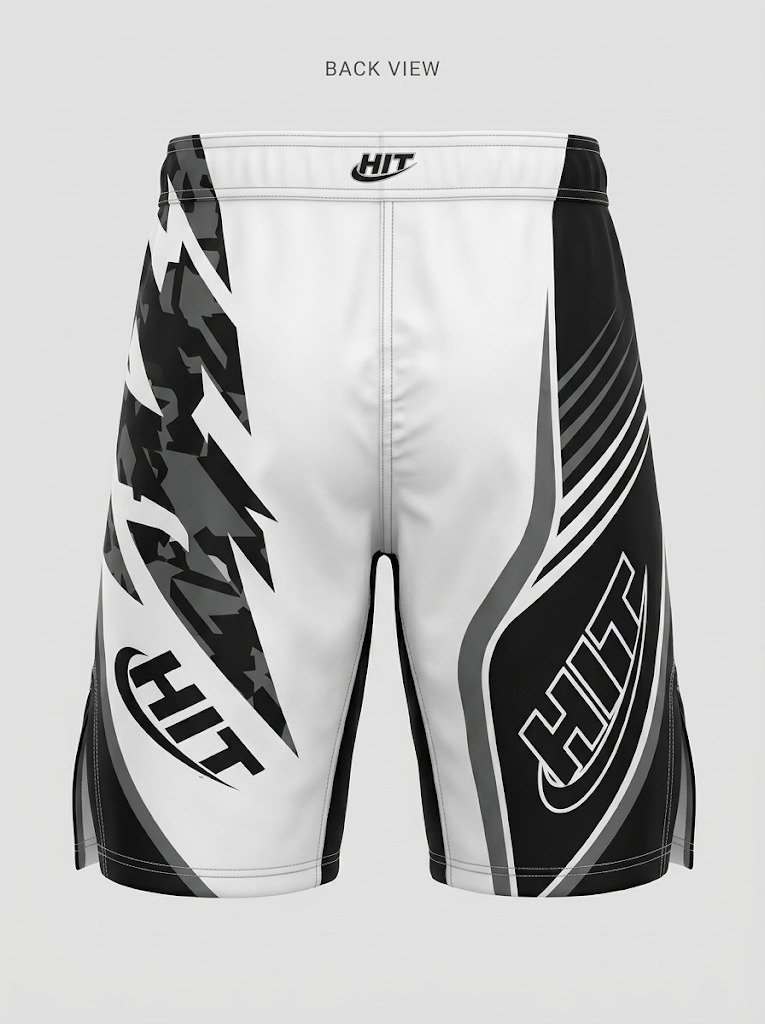 HT Pro Graphic MMA Fight Shorts – White / Black Camo - Image 2