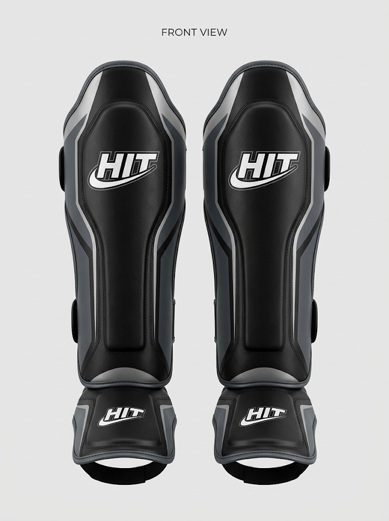 HT Pro Leather Shin Guards – Matte Black / Stealth Grey
