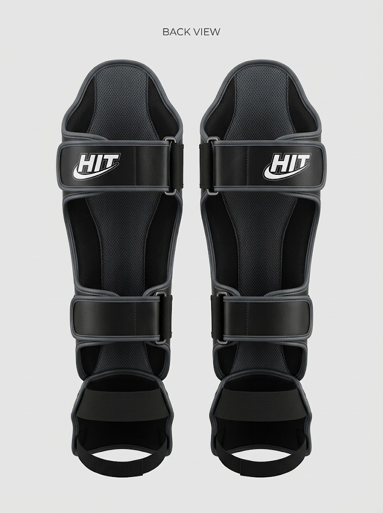 HT Pro Leather Shin Guards – Matte Black / Stealth Grey - Image 2