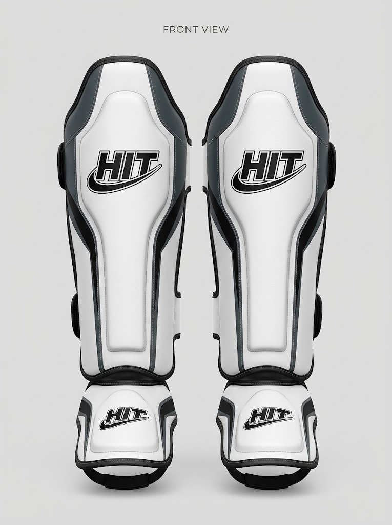 HT Pro Leather Shin Guards – White / Charcoal Grey / Black
