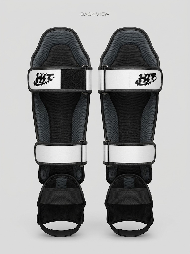 HT Pro Leather Shin Guards – White / Charcoal Grey / Black - Image 2